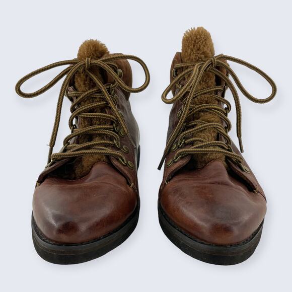 Johnston & Murphy Brown Leather Suede Lace Up Fur Tongue Ankle Boot 78-51776 9.5 - Picture 2 of 9